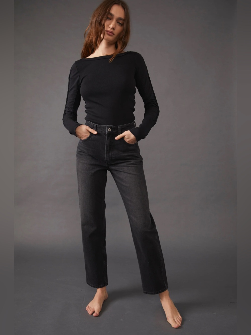 We The Free The Pacifica Jeans Womens 29 Black Wash High-Rise Slim Straight